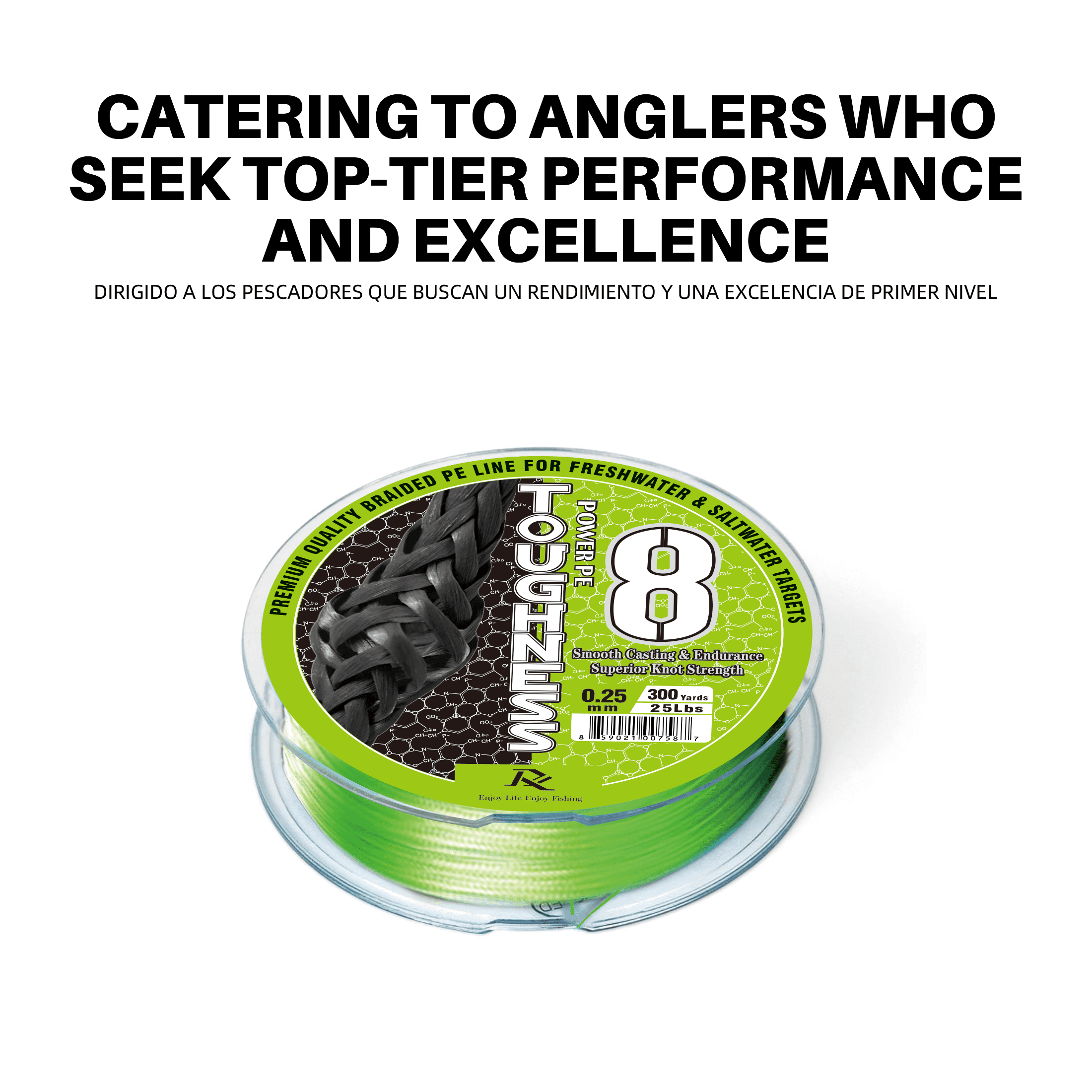 Ray Fishing Toughness 8 Strands Braided Fishing Line - CAST FURTHER & LASTS LONGER – Greater abrasion resistance – Strong knot strength – Smaller Diameter – Fresh and salty (Lime Green, 0.25mm-25Lbs）