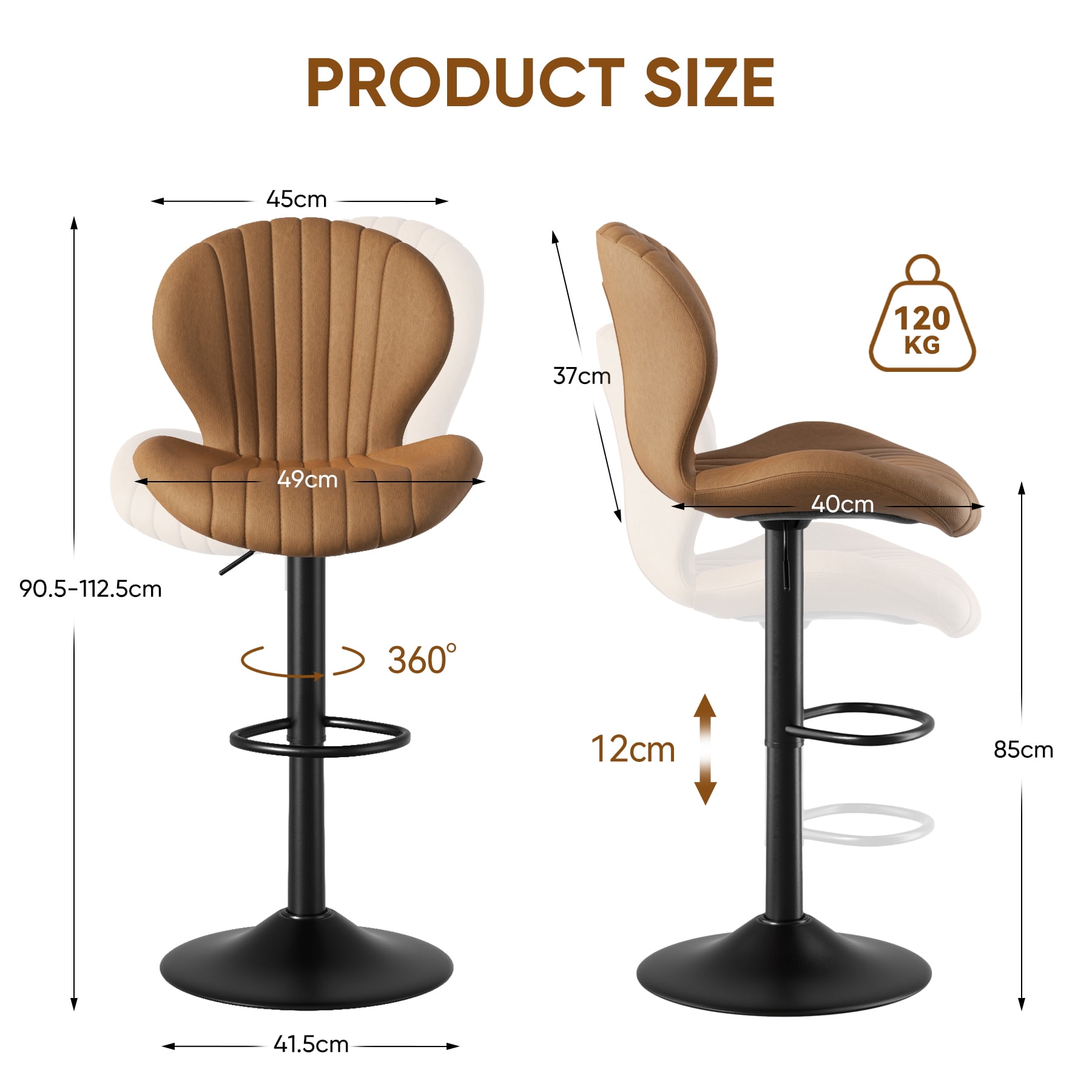 Hawsaiy Bar Stools Set of 3, Modern Swivel Bar Chairs with Mid Back and Adjustable Seat Height,Brown