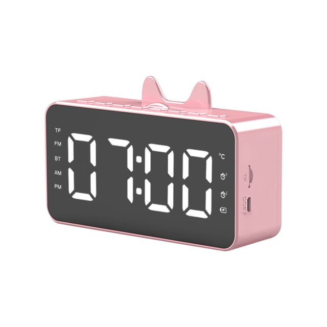 Reloj despertador Digital con espejo LED, reloj despertador de mesa con pantalla grande, altavoz inalámbrico, Subwoofer, reproductor de música, compatible con Bluetooth