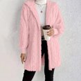 thumbnail image 5 of Women's Hooded Cardigan Jacket Long Loose Open Front Fleece Coat Fall Winter Cable Knit Causal Jacket, M, 5 of 6