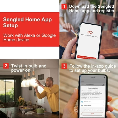 

Light Bulbs Smart Bulbs That Work with Alexa and Google Home Alexa Light Bulb No Hub Required WiFi Light Bulbs Daylight High CRI>90 CEC Title 20 A19 E26 800LM 60W Equivalent
