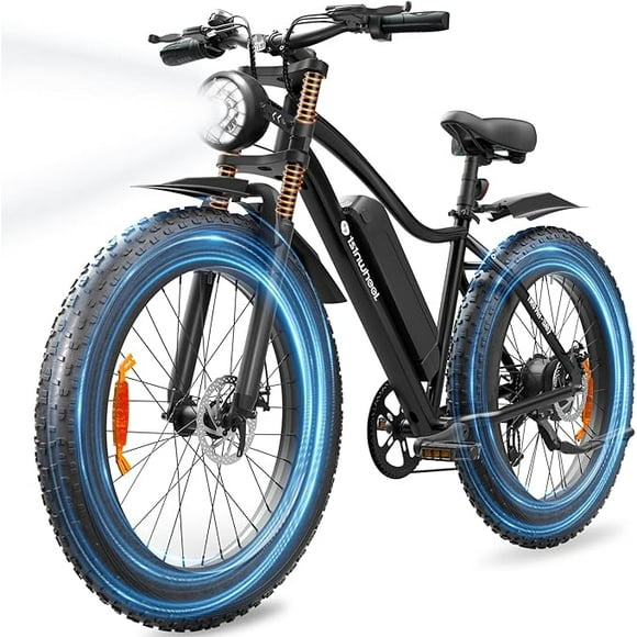 isinwheel M10 Plus Electric Bike for Adults 45KM/H Dual Crown Fork Mountain Ebike Removable Battery, 900W Peak Motor, 120 KM Range, 7 Speed Shift Fat Tire Electric Bicycles