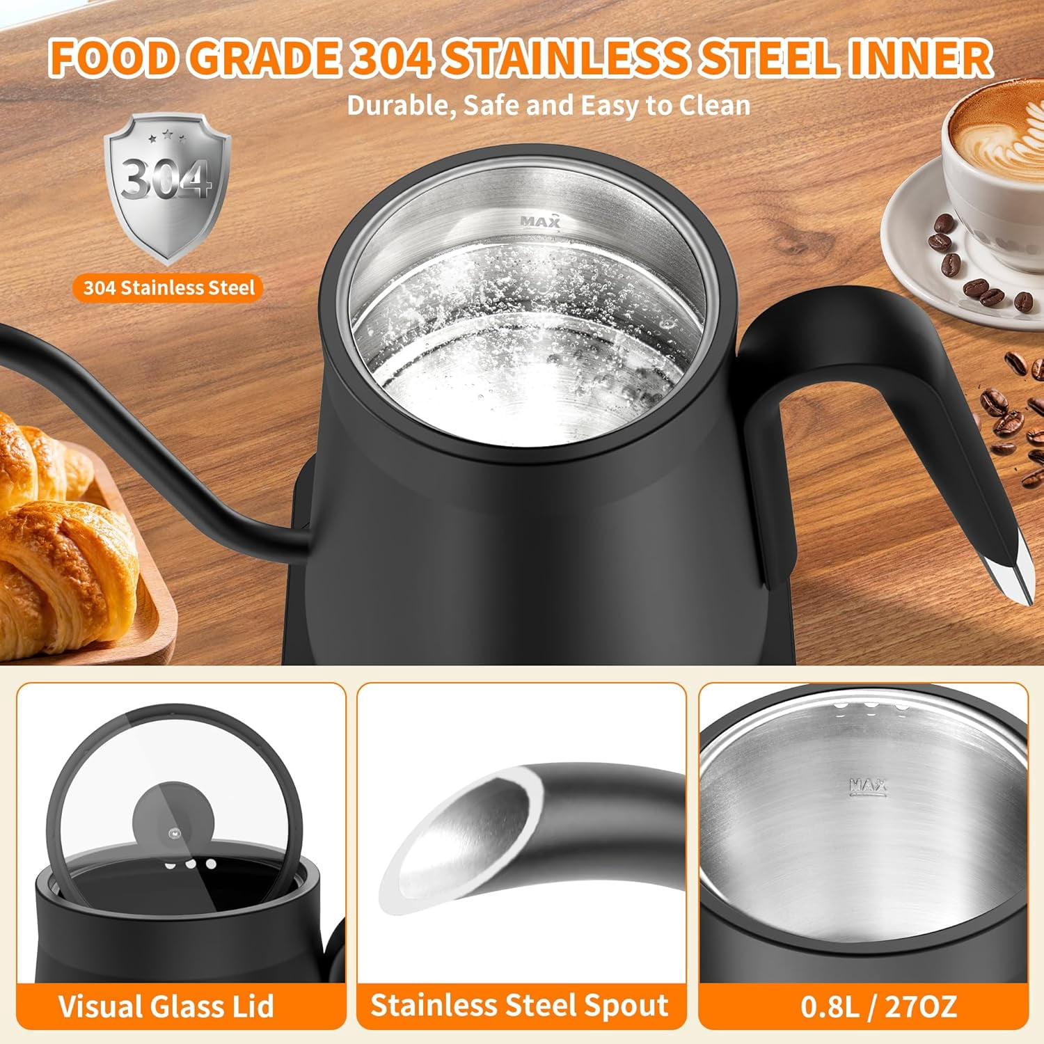 Electric Gooseneck Kettle with Digital Temperature Control, ±1℉ Precision Adjustable Pour Over Kettle for Coffee Tea Brewing, Hot Water Boiler