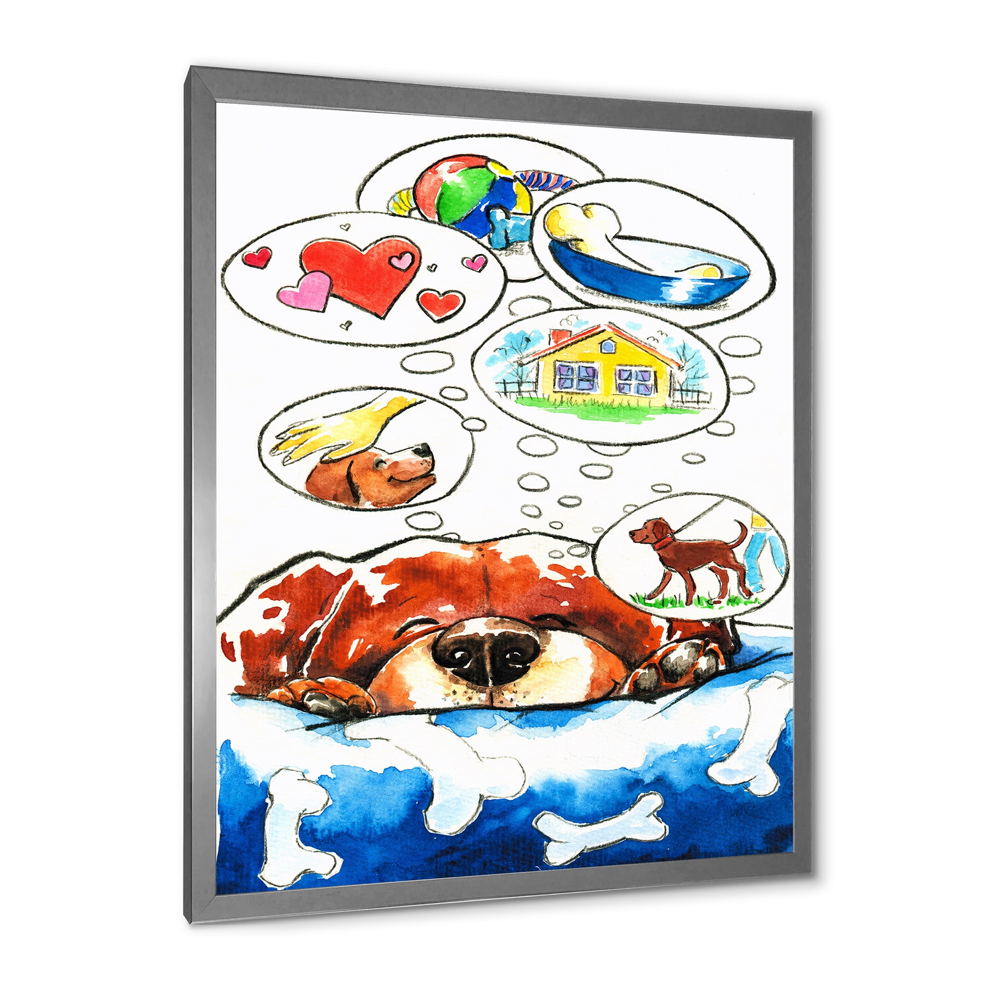 Designart 'Dog Having Dreams' Children's Art Framed Art Print