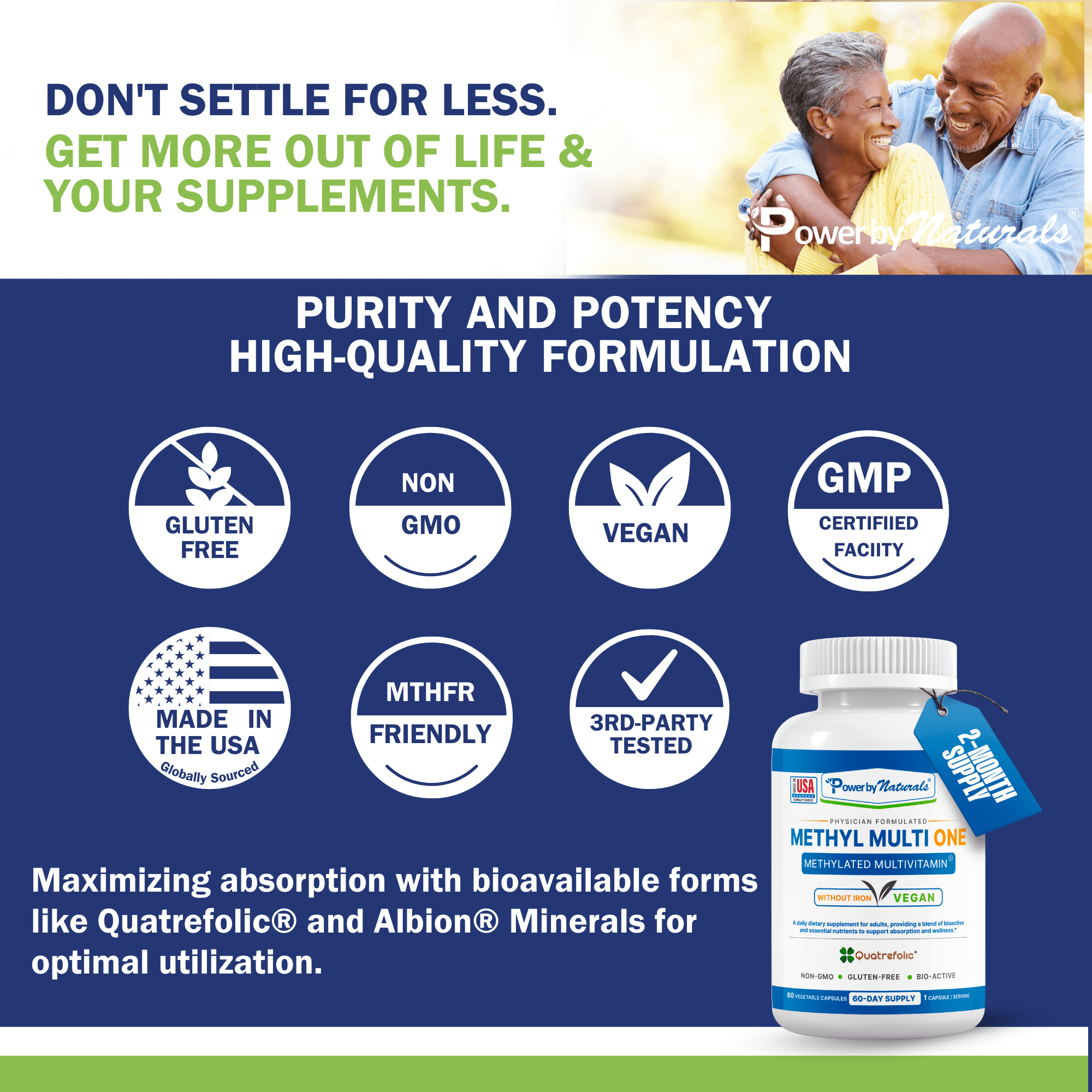 Methyl Multi One: Vegan Methylated Multivitamin for Men & Women With Methylfolate, Acive B12, B6, Zinc, Iron-Free, 60 Capsules, Once Daily for 60 Day Supply