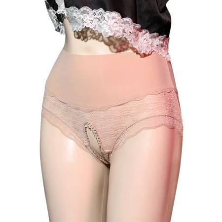 Price Break: Women Panties  Braguitas de Algodon para Mujer  Women s High Waist Sexy Lace Open Transparent Mesh Panties Briefs SOPATENOR Beige M