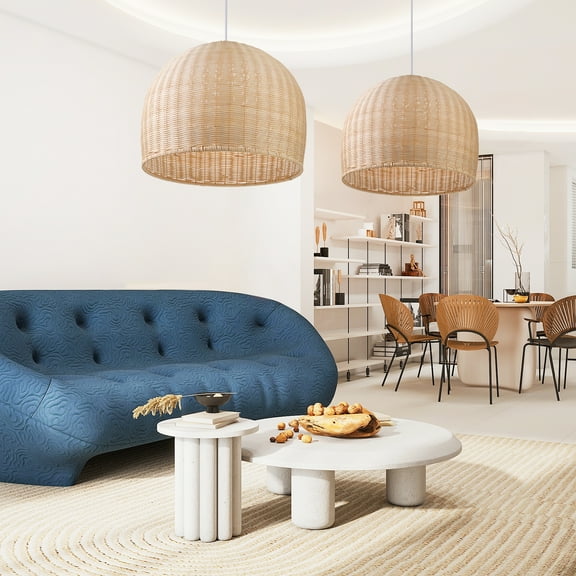 Arturesthome Rattan Pendant Light Fixtures Hand-Woven Boho Ceiling Lighting, Farmhouse Coastal Basket Woven Dome Rattan Chandelier Wicker Hanging Lamp for Kitchen Island