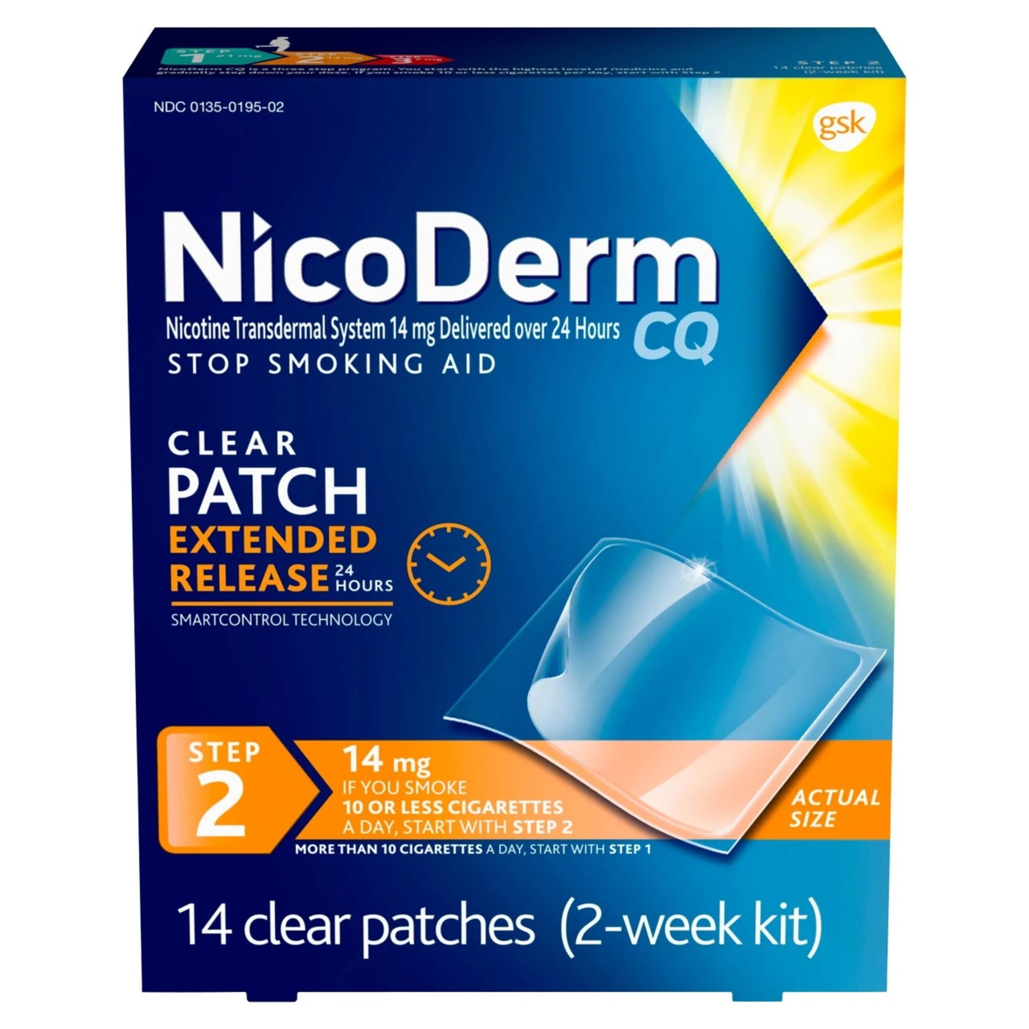 Nicoderm CQ Step 2 Extended Release Nicotine Patches to Stop Smoking, 14 Count