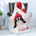 thumbnail image 4 of Valentines Soft Flannel Fleece Throw Blanket, Happy Birthday Balloons I Love You Lettering Funny Penguin Image, Cozy Plush for Indoor and Outdoor Use, 50" x 60", Red Black Baby Blue, by Ambesonne, 4 of 5