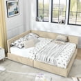 thumbnail image 3 of Queen Upholstered Daybed with Storage, Mid-Century Modern Velvet Sofa Bed Frame, Tufted Backrest and Armrests, for Bedroom or Living Room, Beige, 3 of 8