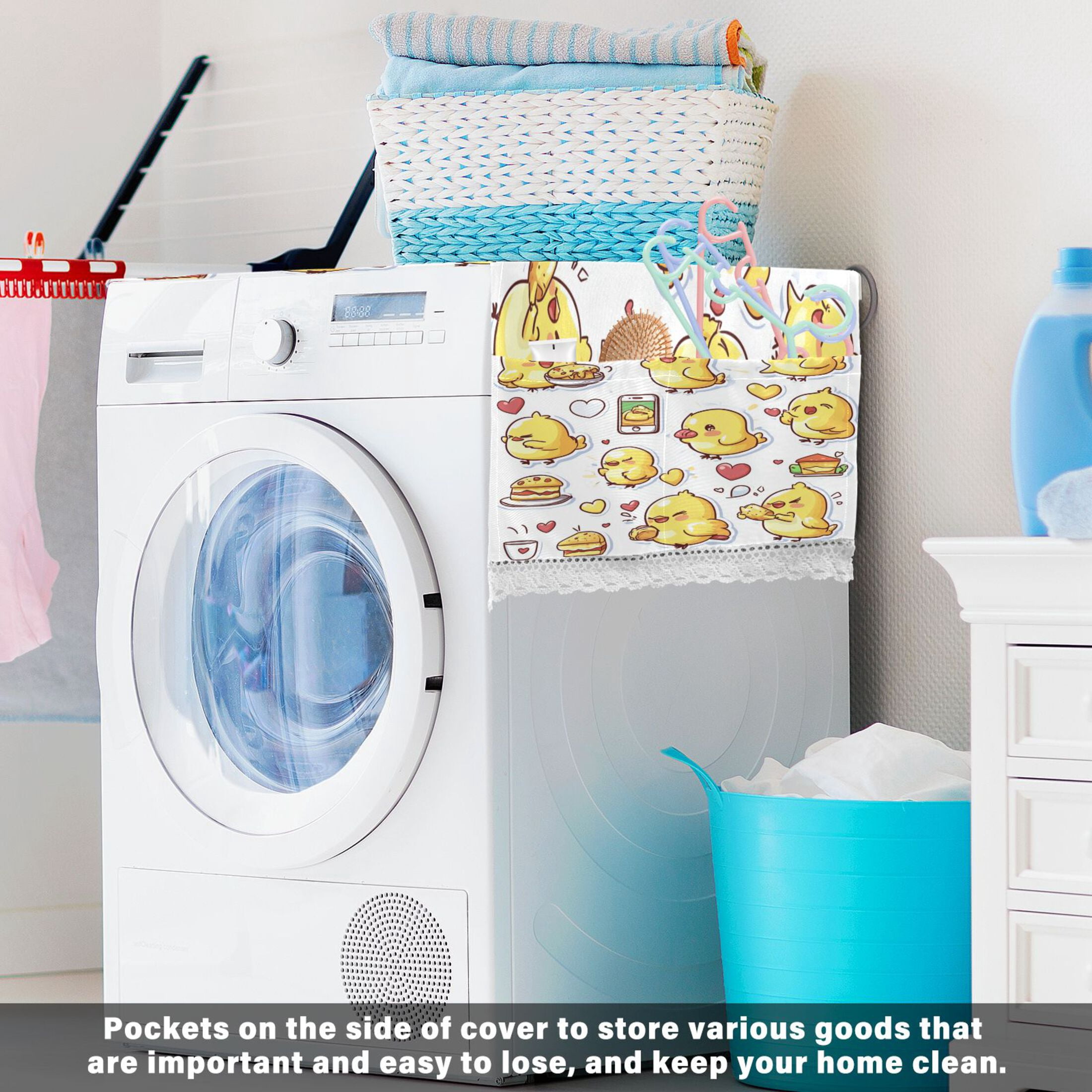 WOBOGO Cute Yellow Chick Pattern Washing Machine Cloth Dryer Refrigerator Top Cover Protective Non-Slip Mat For Kitchen Laundry