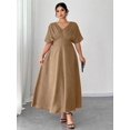 thumbnail image 5 of Plus Size Khaki V-Neck Short Sleeve Casual Midi Dress, 5 of 6