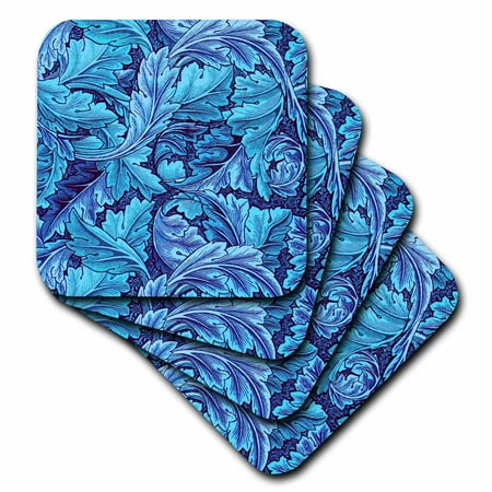 

3dRose Beautiful William Morris Acanthus Leaf Pattern in Blue Soft Coasters set of 8