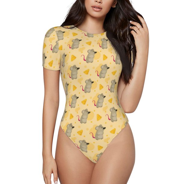 Fotbe mouse and cheese Body de Mujer con Cuello Redondo y Mangas Cortas, Sin Mangas Ajustado, Suave, Cómodo y Básico-Large