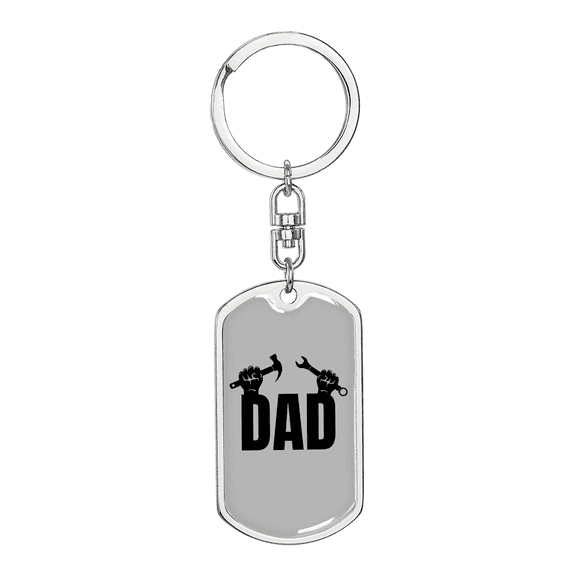 My Dad Is A Carpenter Swivel Keychain Woodworker Dog Tag Stainless Steel or 18k Gold
