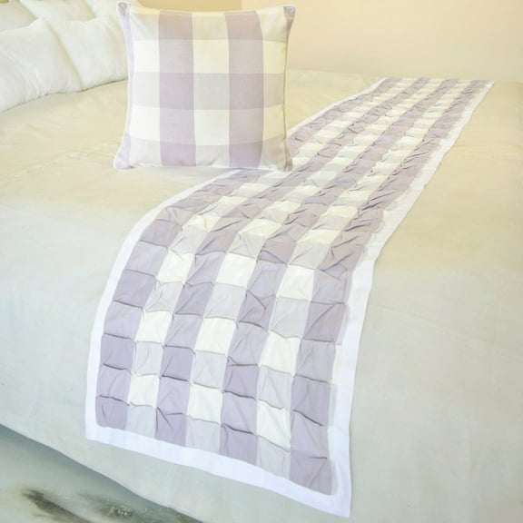 The HomeCentric King / Queen / Twin Lavender Decorative Bed Runner Queen 74"x18" Bed Runner WITH One Pillow Cover, Checkered, Buffalo Plaid, Check Bed Scarf on Cotton fabric - Lavender Plaid Knots