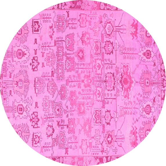 Ahgly Company Indoor Round Abstract Pink Modern Area Rugs, 8' Round