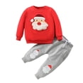 thumbnail image 1 of Costumes de Noël pour Bébé, Ensemble 2 Pcs avec Chandail à Col Rond du Père Noël et Pantalon de Jogging, Ensembles de Survêtement pour Garçons et Filles (2 Ans, Rouge), 1 of 7