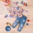 thumbnail image 2 of Povozer Independence Day Clothes Kids 250 Anniversary Toddler Girls 4th Of July Outfits USA Flag Five Sleeve Shirt Digital Printed Denim Long Pants Set Independence Day Clothes Size 9-12 Months,Red, 2 of 7