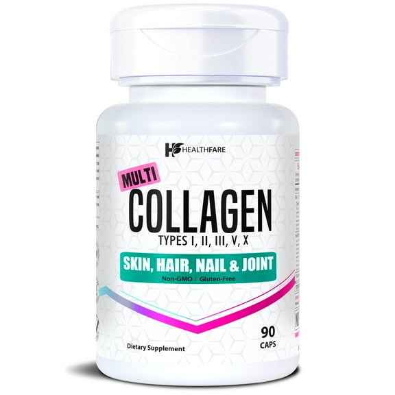 HealthFare Multi Collagen Peptides 1600mg | 90 Veg Capsules | 14-in-1 Formula with MSM, Aloe Vera, Saw Palmetto, Keratin & Vitamins C & E | Non-GMO, Gluten-Free | Made in the USA