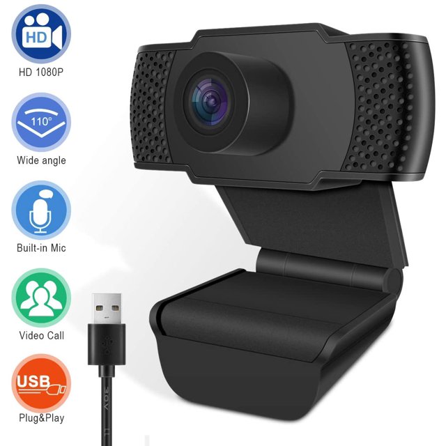 1080P HD Webcam with Microphones, Live Streaming Widescreen Webcam with USB Plug and Play Web Camera for PC Laptop Desktop