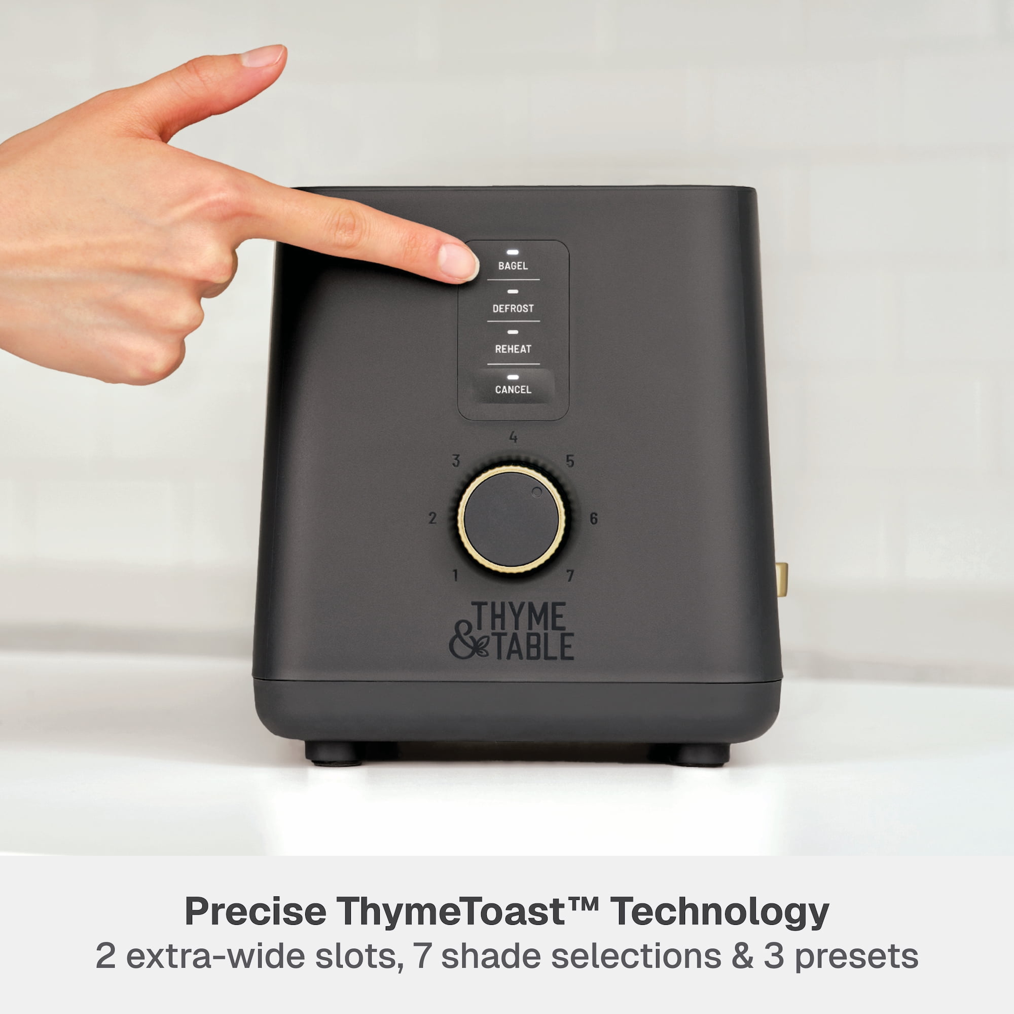 Thyme & Table 2-Slice Toaster, Extra-Wide Slots with Removable Crumb Tray, Slate Grey