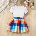 thumbnail image 5 of IFNWSV Girls 2 Piece Outfits Short Sleeve Round Neck Heart Print Top and A Line Plaid Skirt Summer Casual Set White 2-3 Yeas, 5 of 7