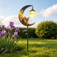 thumbnail image 4 of LOWLHOME Solar Garden Ground Light,Hummingbird Moon Solar Garden Stake Light,Waterproof Half Moon LED Pathway Decor Crackle Hanging Glass Globe Ball Metal Moon Ball, 4 of 7