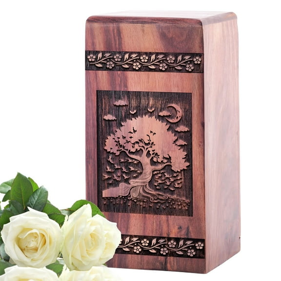 KARYLIZ Tree Of Life Urn - Wood Tree Of Life Urns For Human Ashes - Large Cremation Urn - Large Cremains Container - Wooden Box Urns For Human Ashes Adult - Funeral Urns Memorial Gifts -