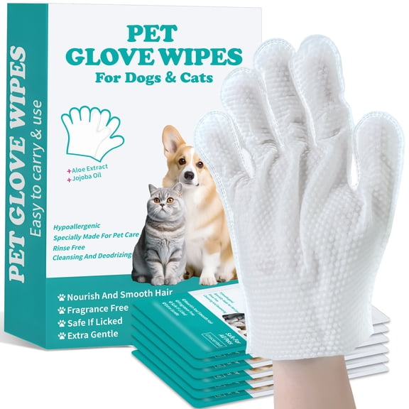 Pet Glove Wipes for Dogs and Cats - Dog Washing Gloves, Cat Bathing Wipes, Individually Wrapped,