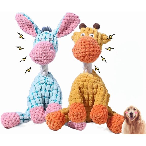 2025 New Dog Toys, Indestructible Plush Dog Toy, Dogs Toys for Aggressive Chewers, Dogs Squeaky Chew Toy for Indoor Pups Teething (Orange Blue)