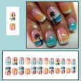 thumbnail image 1 of Ongles Carrés Courts Faux Éléments Roses pour Plage Été T1d8, 1 of 1