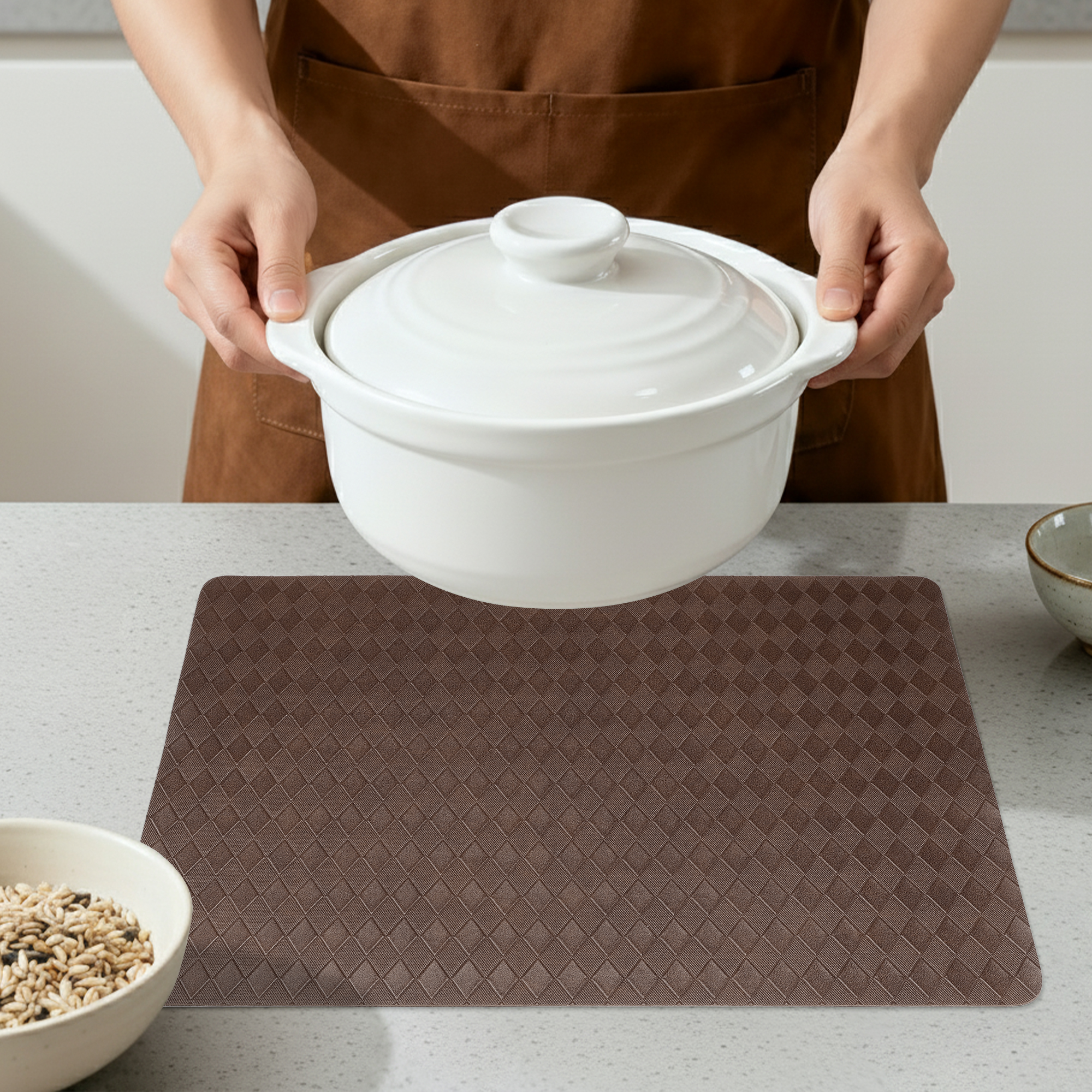 Unique Bargains Set of 6 Leather Placemats for Kitchen Dining Table Dark Brown
