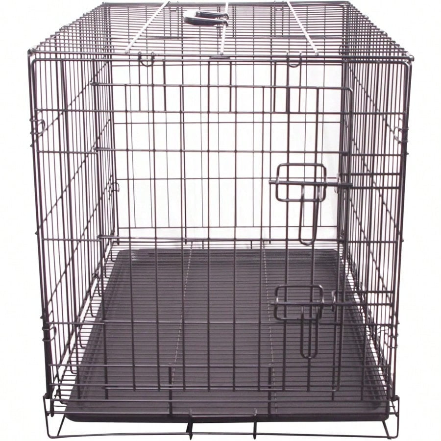 Durable Foldable Metal Wire Dog Crate with Tray Single Door 30 x 19 x 21 Inches Black