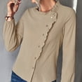 thumbnail image 2 of Blusa De Cuello Redondo Con Volantes, Transpirable, De Color Sólido, Asimétrica, Con Botones, Puños Ajustados, Cómoda Para La Cita ANGGREK No, 2 of 7