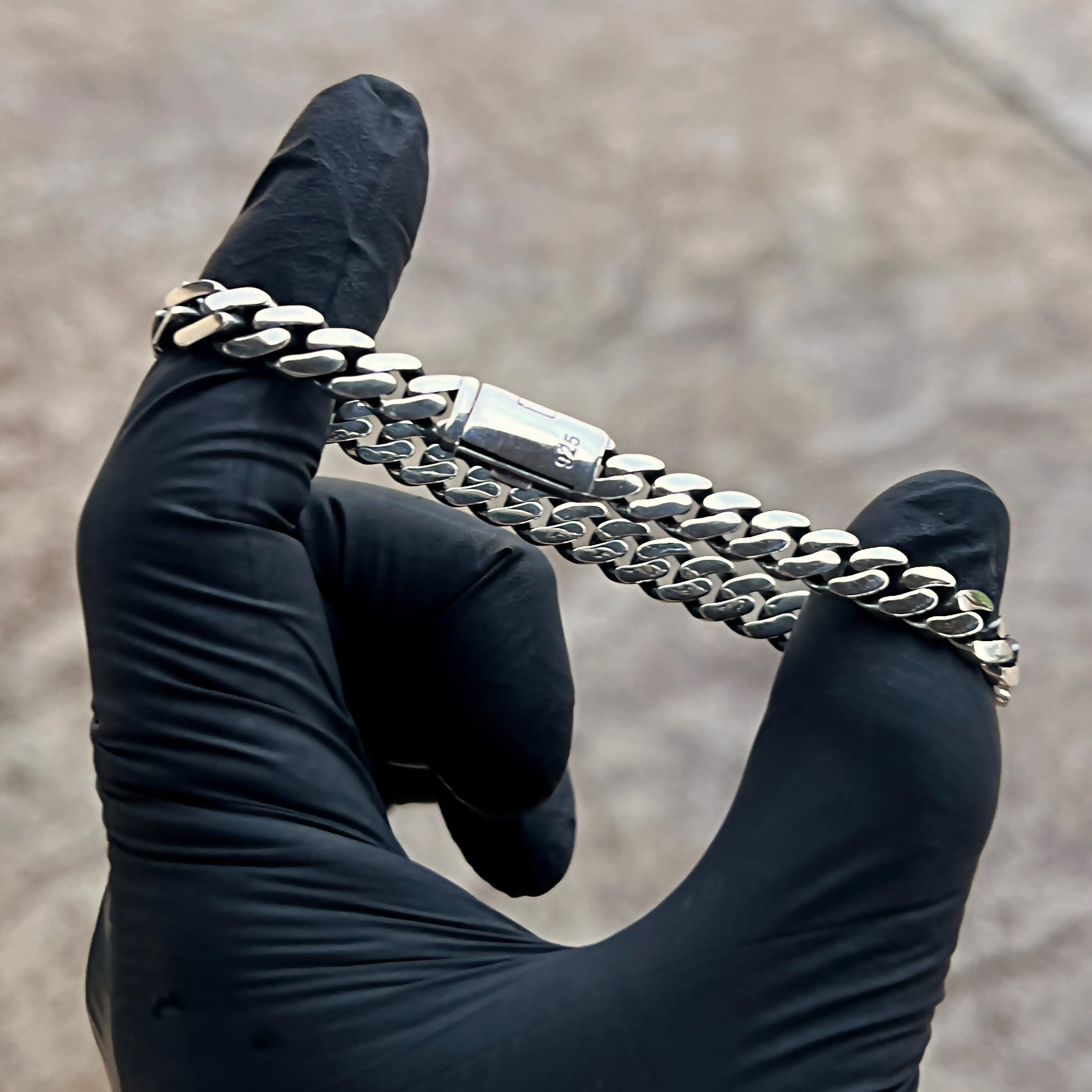 Real Solid 925 Sterling Silver Sleek Cuban Link Oxidized Chain Bracelet 8MM Thick 7.5" Inch