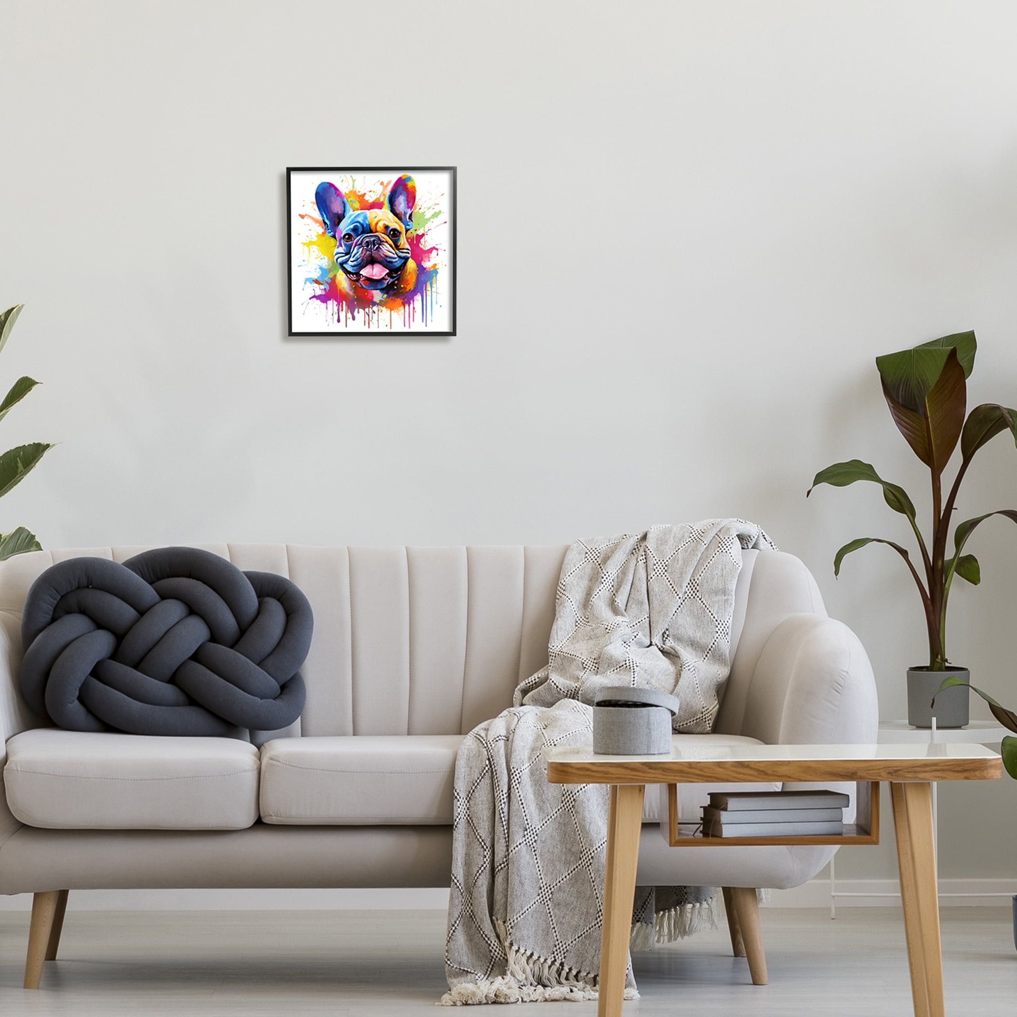 Stupell Industries French Bulldog Modern Splash Animals & Insects Painting Black Framed Art Print Wall Art, 12 x 12