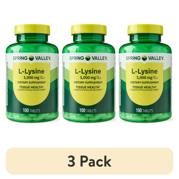 (3 pack) Spring Valley L-Lysine Amino Acid Supplements, 1000 mg, 100 Count