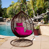 Patio Swing Chair Outdoor Wicker Plastic Tear Drop Swing Lounge Chair with Red Mat & Black Support Frame