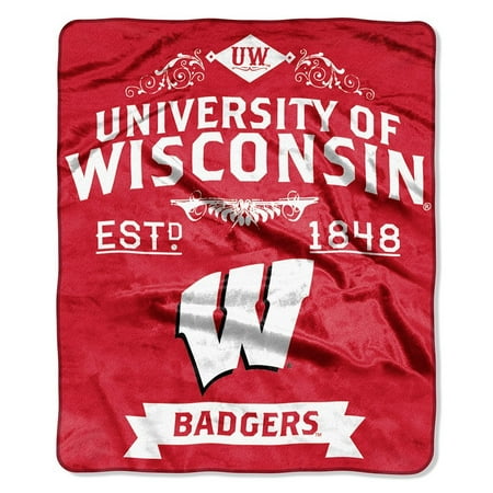Wisconsin Blanket - Wisconsin Badgers 50x60 inch NCAA Label Design Royal Plush Raschel Throw Blanket