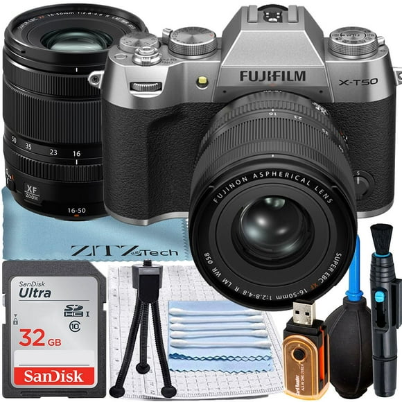 FUJIFILM X-T50 Mirrorless Camera (Silver) with XF 16-50mm Lens + SanDisk 32GB Memory Card + ZeeTech Accessory Bundle