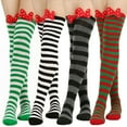 thumbnail image 4 of Milue Women Holiday Thigh High Long Socks Party 3D Bowknot Striped Stockings Hosiery, 4 of 21