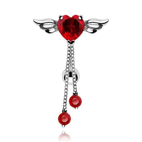 Belly Button Ring Reversed Angel Winged Heart Navel  Round CZ Dangle 14 gauge