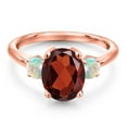 thumbnail image 3 of Gem Stone King 3.30 Ct Oval Red Garnet White Simulated Opal 18K Rose Gold Plated Silver Ring (Size 9), 3 of 6