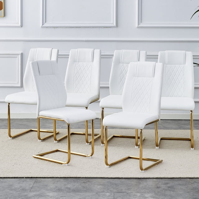 Noble House Modern style white PU dining chairs (6 per box) - featuring a mesh backrest design