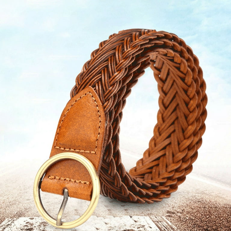 Braided Faux Leather Belt - Gold Buckle