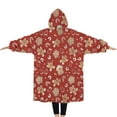 thumbnail image 2 of Oversized Wearable Blanket Hoodie,Red Christmas Gingerbread and Mitten Pattern Sherpa Blanket Hoodie with Super Pockets,Super Warm Fuzzy Pullover for Women & Men, 2 of 6