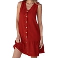 thumbnail image 2 of Womens Casual Dresses for Summer Women's Spring/summer Plus-size Fashion Sleeveless V-neck Solid Color Loose Dress Red XXL, 2 of 8