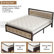 Behost Full Size Bed Frame, Farmhouse Wood Metal Platform Full Bed Frame with Headboard and 11 Underbed Storage
