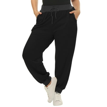 Women Plus Size Drawstring Waist Contrast Color Jogger Pants 3X Black ...